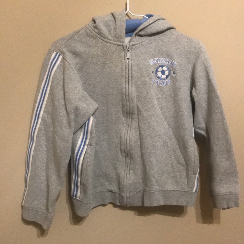 Gray with blue accent hooded soccer jacket